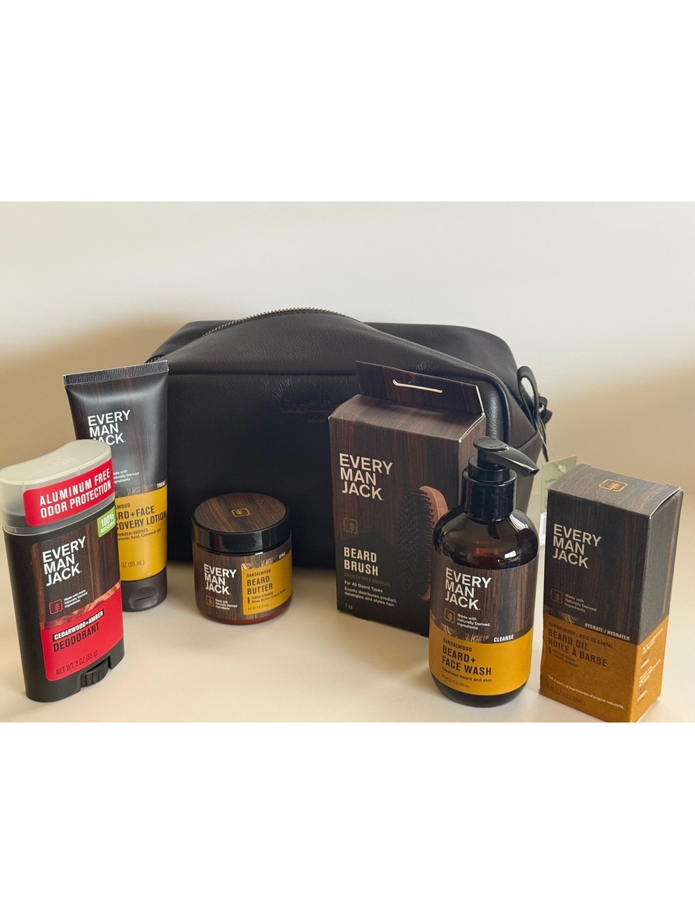 Every Man Jack Beard Grooming Set + Goodfellow Leather Dopp Kit NWT